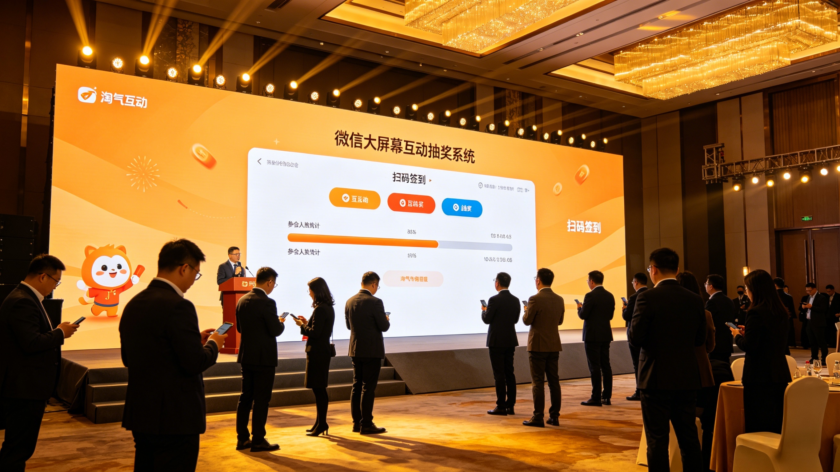 淘气互动搞定峰会论坛活动现场大屏签到抽奖系统，仪式感足简单做，高性价比超实用！