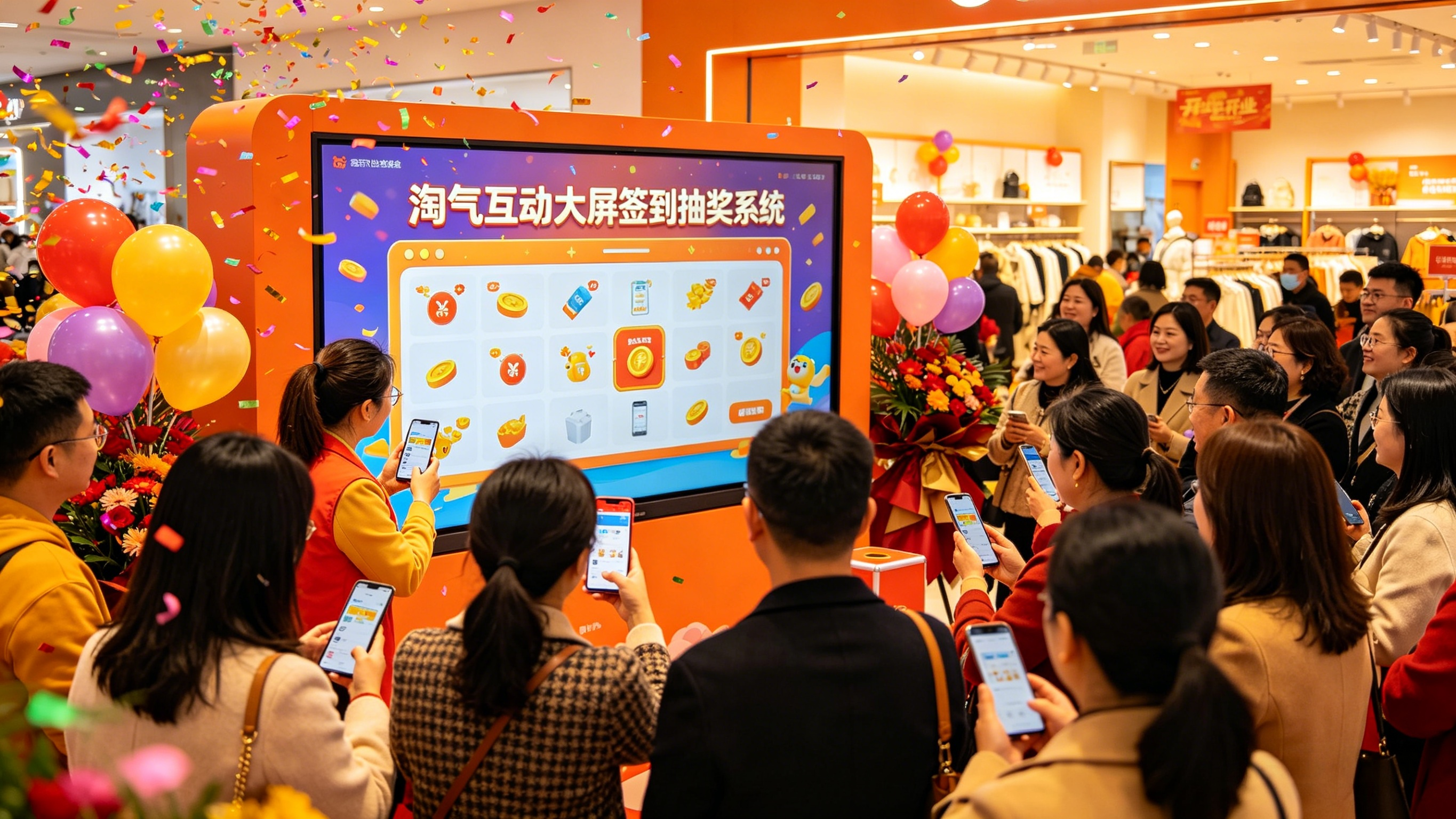 门店开业不想冷场？淘气互动活动现场大屏签到抽奖系统安排，流程顺畅超省心！
