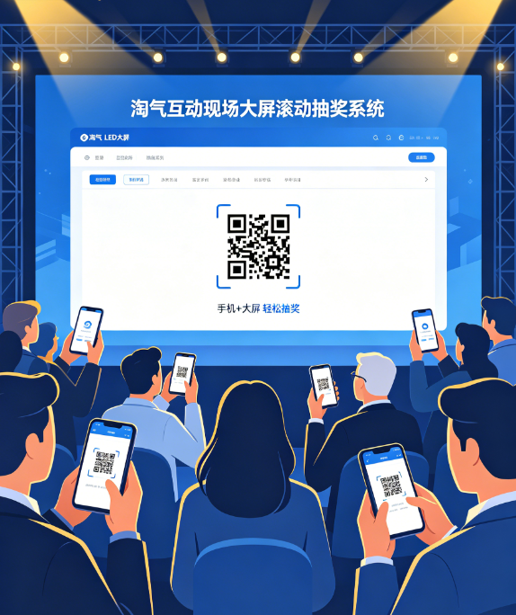年会筹备缺设备？淘气互动现场大屏滚动抽奖系统，手机 + 大屏就能用！