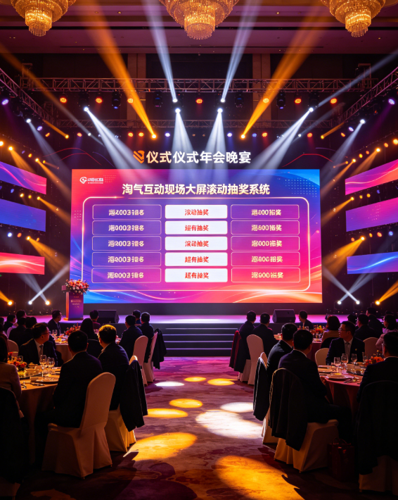 年会抽奖要仪式感？淘气互动现场大屏滚动抽奖系统，灯光音效超有氛围！