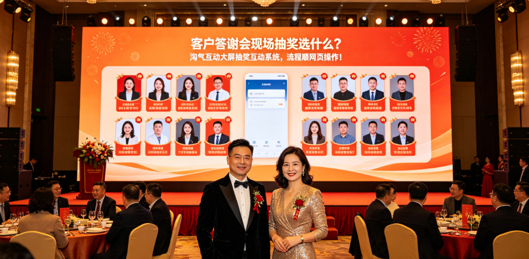 客户答谢会现场抽奖选什么？淘气互动大屏抽奖互动系统，流程顺网页操作！