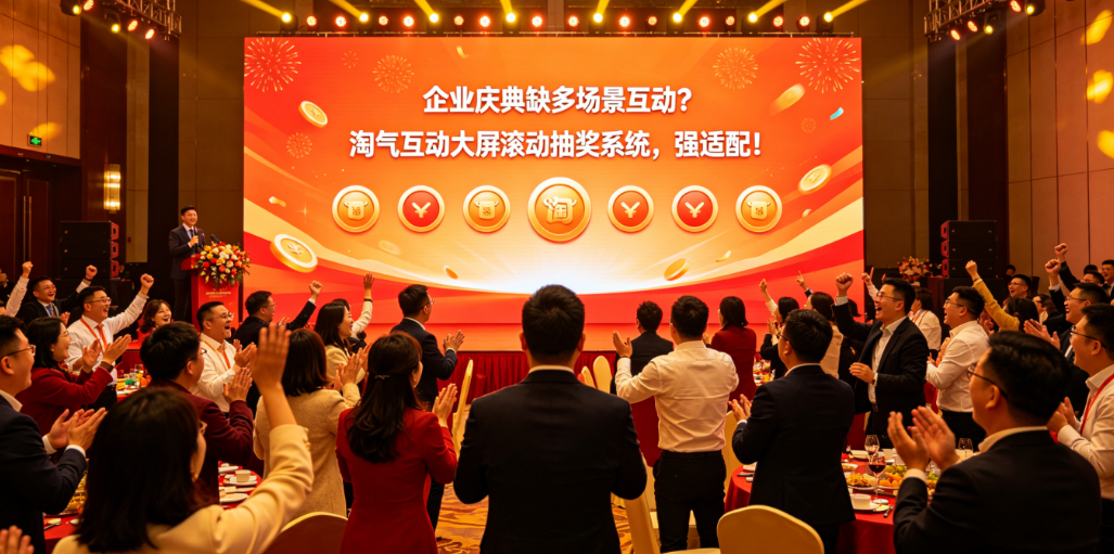 企业庆典缺多场景互动？淘气互动大屏滚动抽奖系统，强适配！