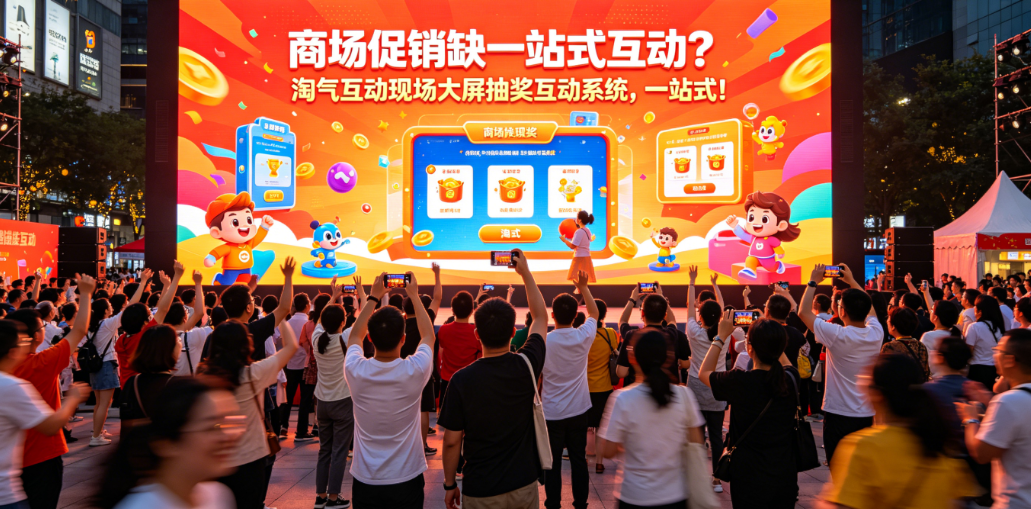 商场促销缺一站式互动？淘气互动现场大屏抽奖互动系统，一站式！