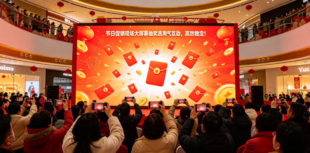 节日促销现场大屏幕抽奖选淘气互动，高效稳定！