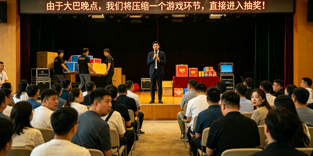 团建出发晚了，互动和抽奖哪些环节可以缩、哪些不能动？