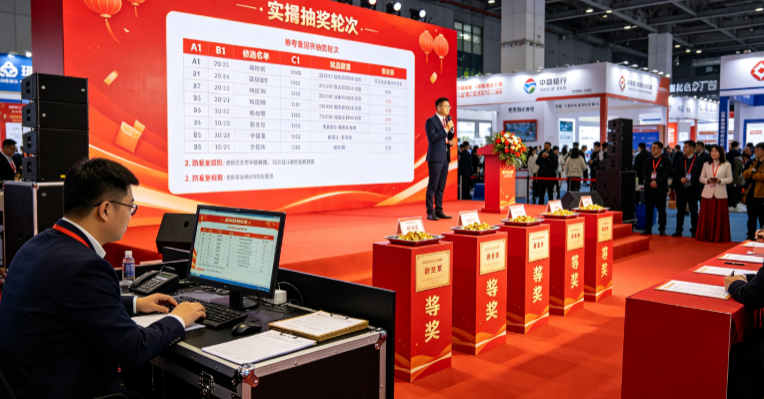 展会抽奖跨三个时段进行，奖项牌与后台轮次应一一对应