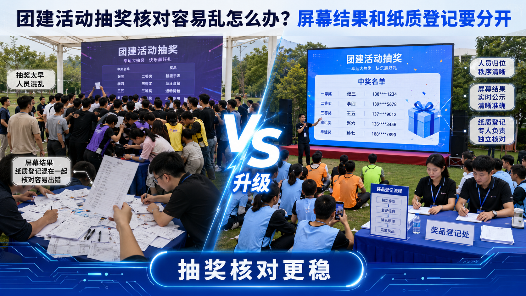 团建活动抽奖核对容易乱怎么办？屏幕结果和纸质登记要分开