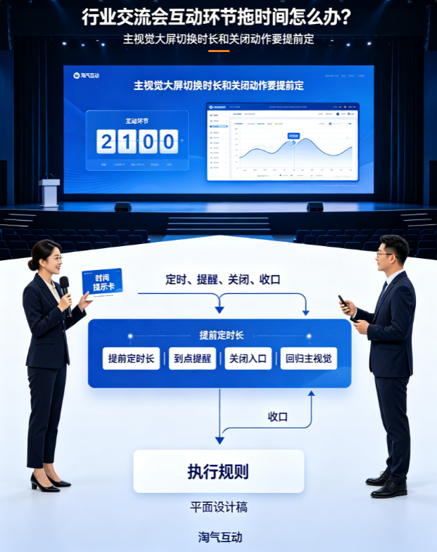 行业交流会 行业交流会互动环节拖时间怎么办？主视觉大屏切换时长和关闭动作要提前定