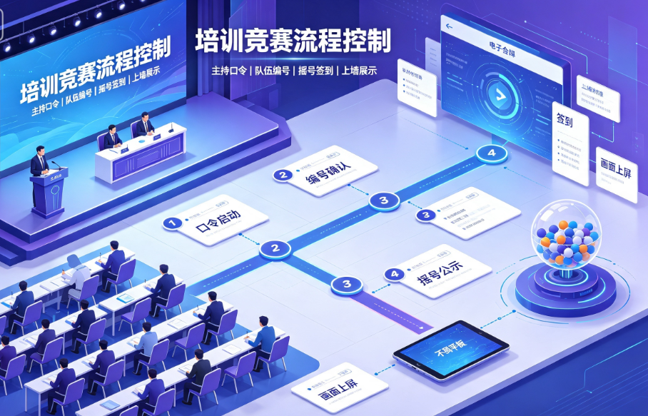 培训竞赛从主持口令转到队伍编号，摇号、签到和上墙如何不抢流程？