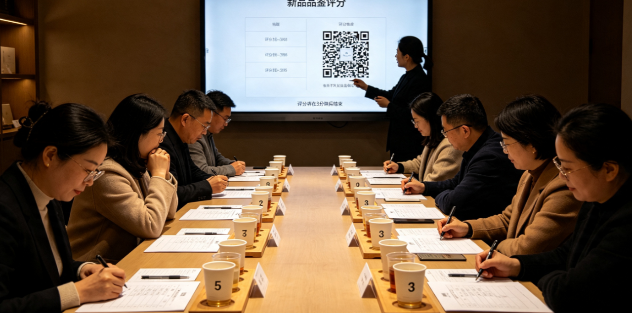  新品品鉴会的现场评分页面怎么准备？标题、二维码和结束提示要核对