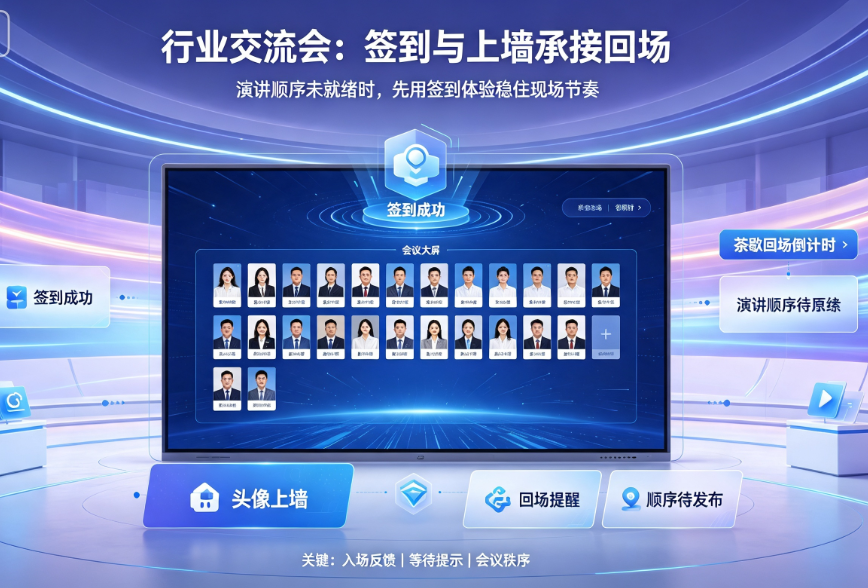 行业交流会演讲顺序还没就绪，签到与上墙如何先承接茶歇回场？