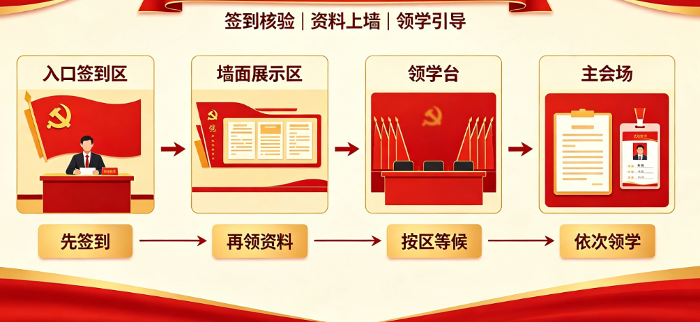 党建活动宣讲口径即将开始，签到与上墙与领学顺序如何分开准备？