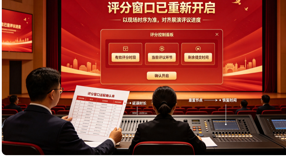 党建活动页面回切没有按时就位，现场评分怎么配合人工计分？