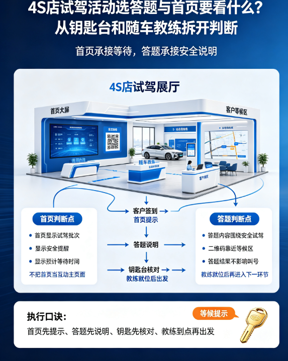 4S店试驾活动选答题与首页要看什么？从钥匙台和随车教练拆开判断