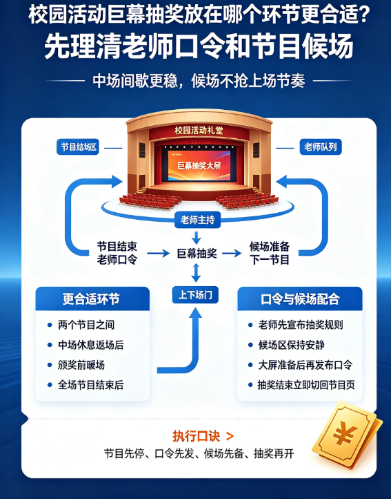 校园活动巨幕抽奖放在哪个环节更合适？先理清老师口令和节目候场