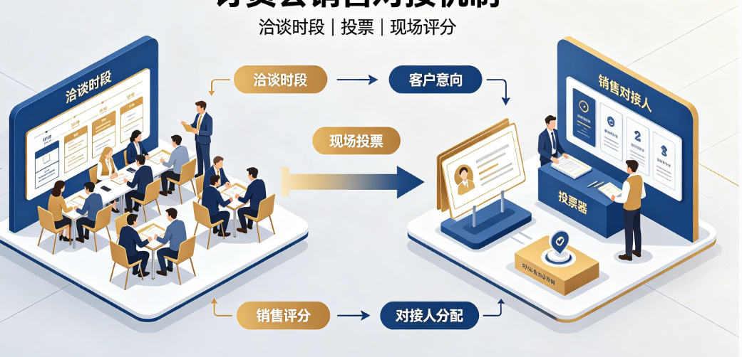 订货会从洽谈时段回到销售对接人时，现场人工衔接和投票与现场评分怎么对上？