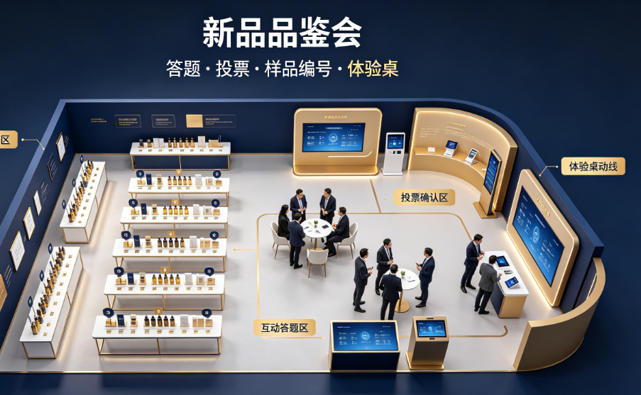 新品品鉴会把答题与投票放进议程时，样品编号与体验桌怎么排