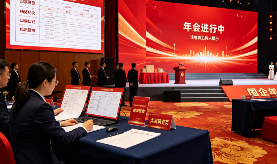 国企年会从节目候场回到口播口径时，纸质登记和普通抽奖与投票怎么对上？