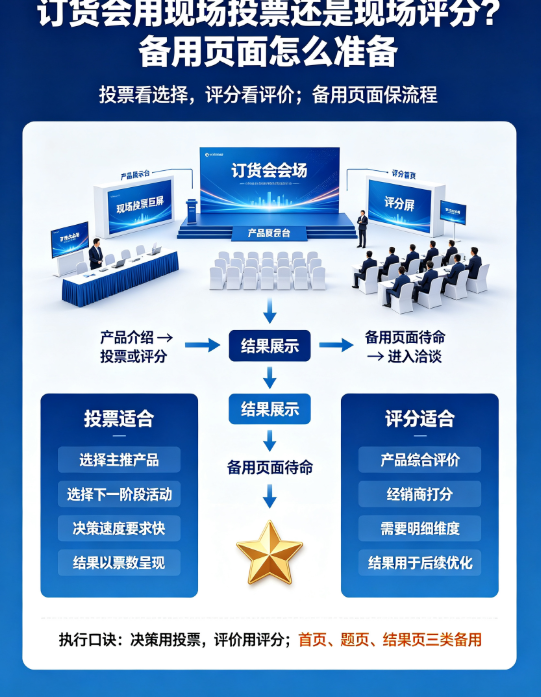订货会用现场投票还是现场评分？备用页面怎么准备
