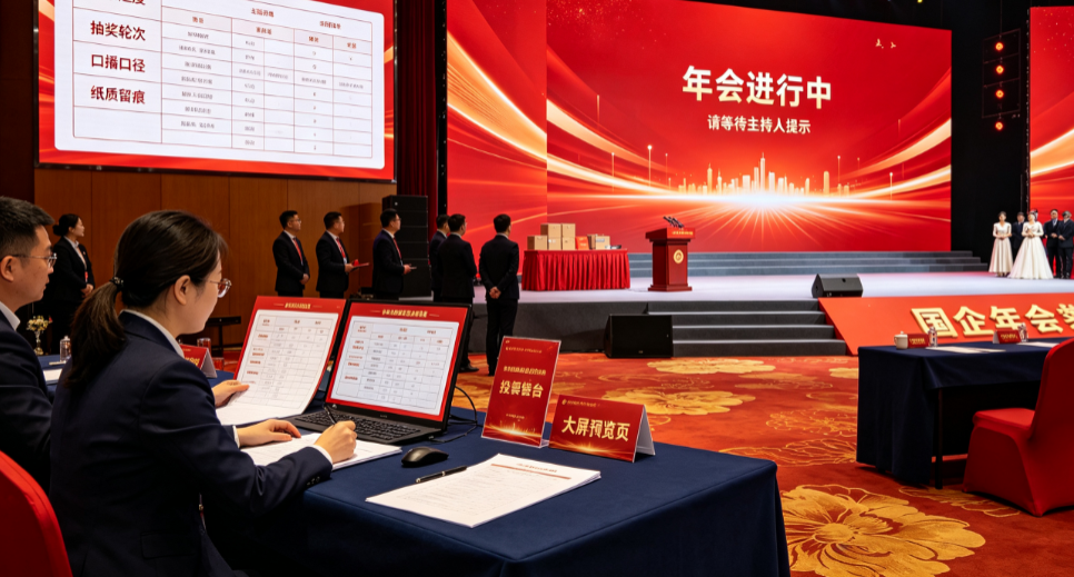 企业年会从主屏回切转到部门座区，签到、上墙和普通抽奖如何不抢流程？