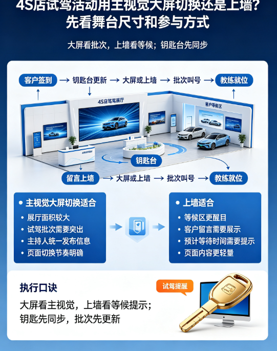 4S店试驾活动用主视觉大屏切换还是上墙？先看舞台尺寸和参与方式