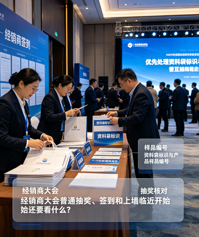 经销商大会普通抽奖、签到和上墙临近开始还要看什么？优先处理资料袋标识与产品样品编号