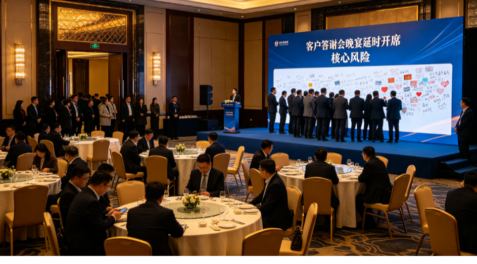 客户答谢会晚宴开席没有按时就位，签到与上墙怎么配合现场人工衔接？