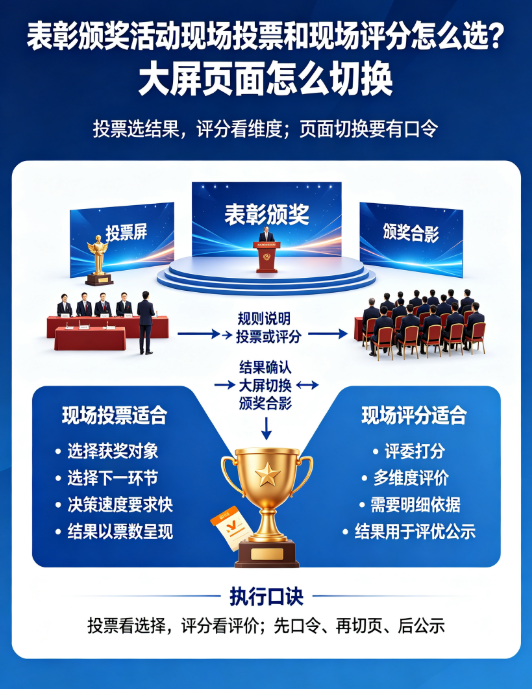 表彰颁奖活动现场投票和现场评分怎么选？大屏页面怎么切换