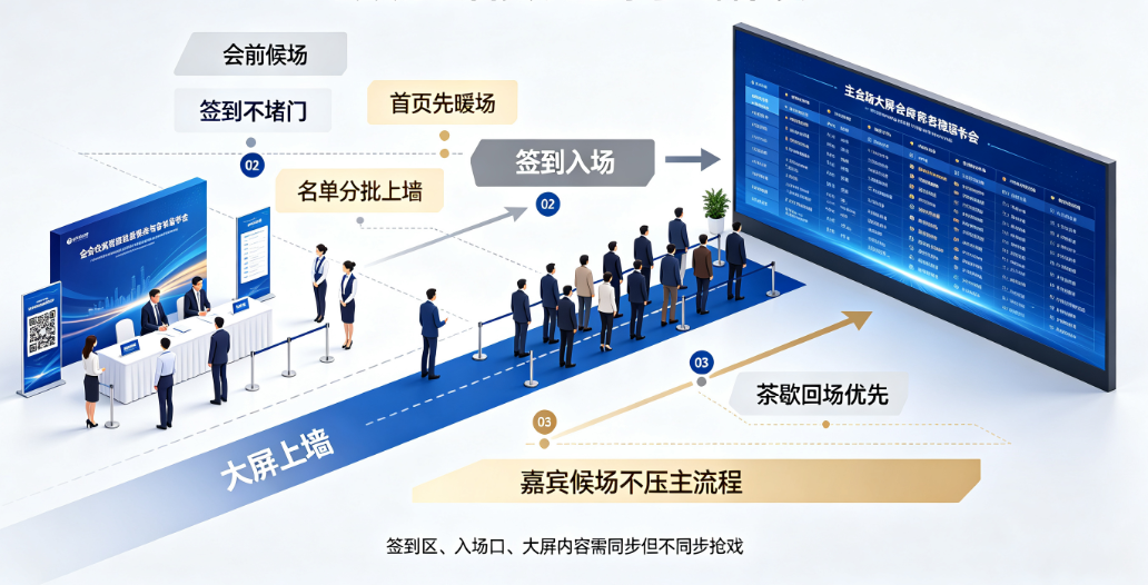 会议论坛首页、签到和上墙流程怎么排不抢节奏？看茶歇回场和嘉宾候场的先后关系