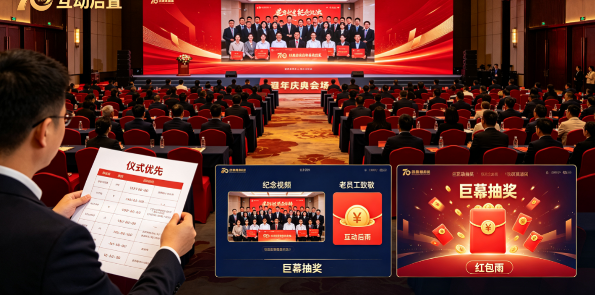  周年庆活动巨幕抽奖与红包雨流程怎么排不抢节奏？看老员工座区和纪念视频节点的先后关系