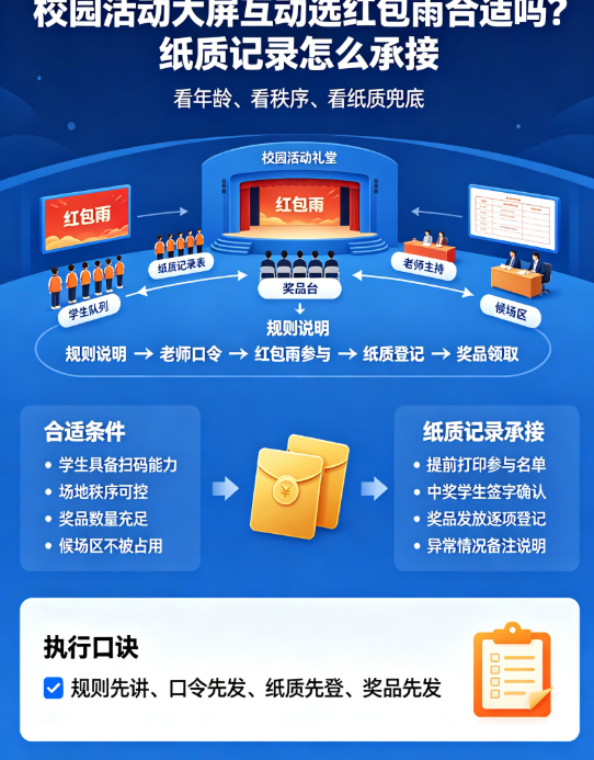 校园活动大屏互动选红包雨合适吗？纸质记录怎么承接