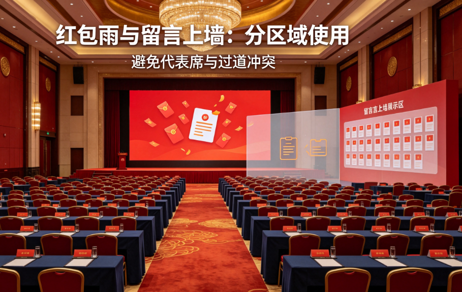 协会会员大会红包雨时代表席和过道冲突怎么办？红包雨和留言上墙要分区域使用