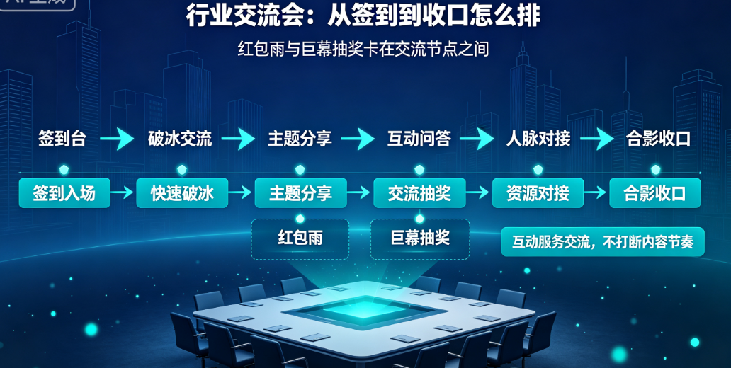 行业交流会从签到到交流收口怎么排？红包雨和巨幕抽奖要卡在交流节点之间