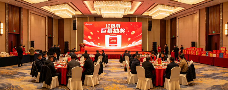 客户答谢会红包雨时晚宴桌和舞台冲突怎么办？红包雨和巨幕抽奖要靠分桌引导和大屏视觉衔接