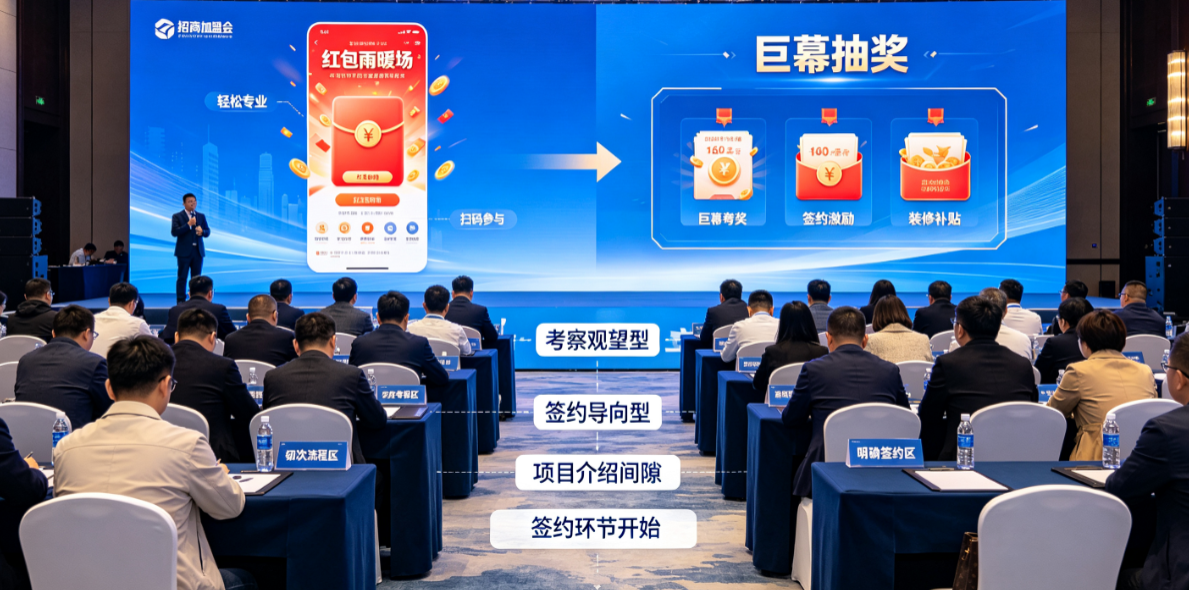 招商加盟会暖场用红包雨还是巨幕抽奖？看意向客户是来考察的还是来签约的