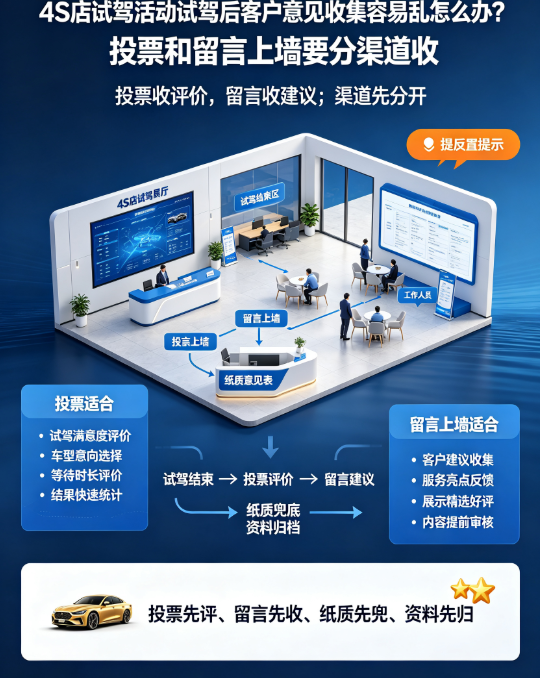 4S店试驾活动试驾后客户意见收集容易乱怎么办？投票和留言上墙要分渠道收