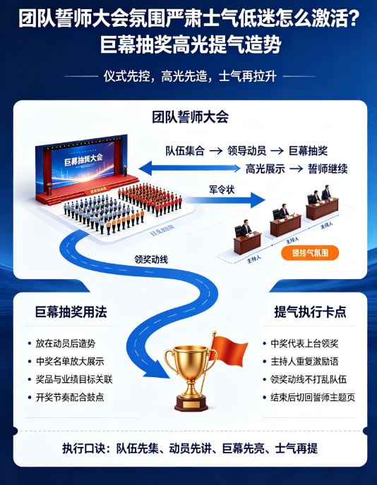 团队誓师大会氛围严肃士气低迷怎么激活？巨幕抽奖高光提气造势